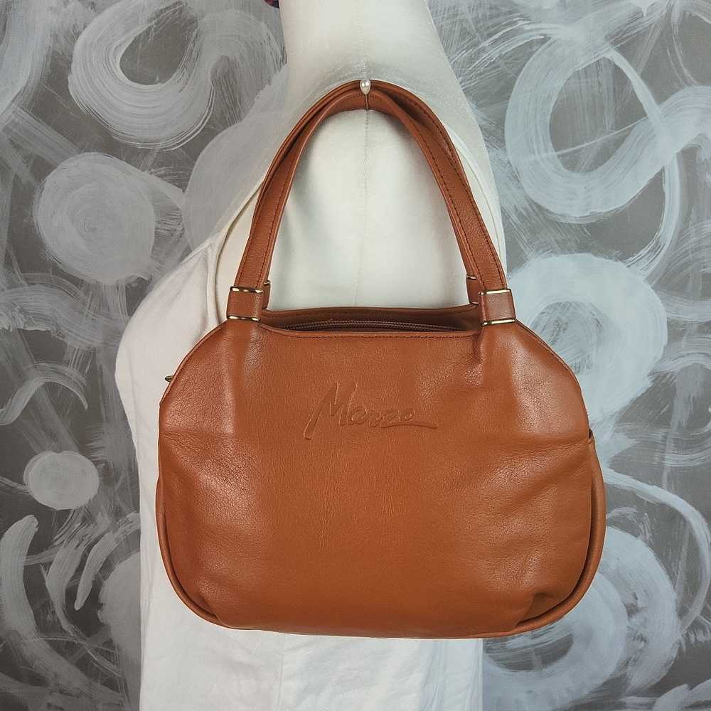 MARZO Chestnut Brown Small Leather Hand Bag Purse Double Handle Mini Satchel